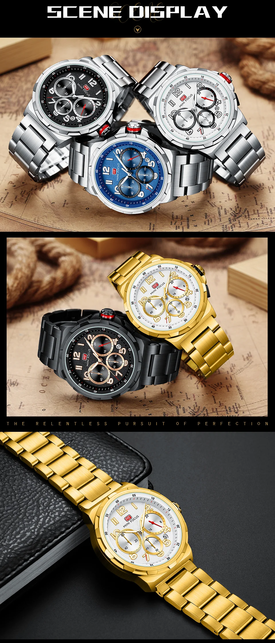 Mini Focus Waterproof Stainless Steel Strap Chronograph Fashion Men's Watch Quartz Wristwatches Male Business Watch