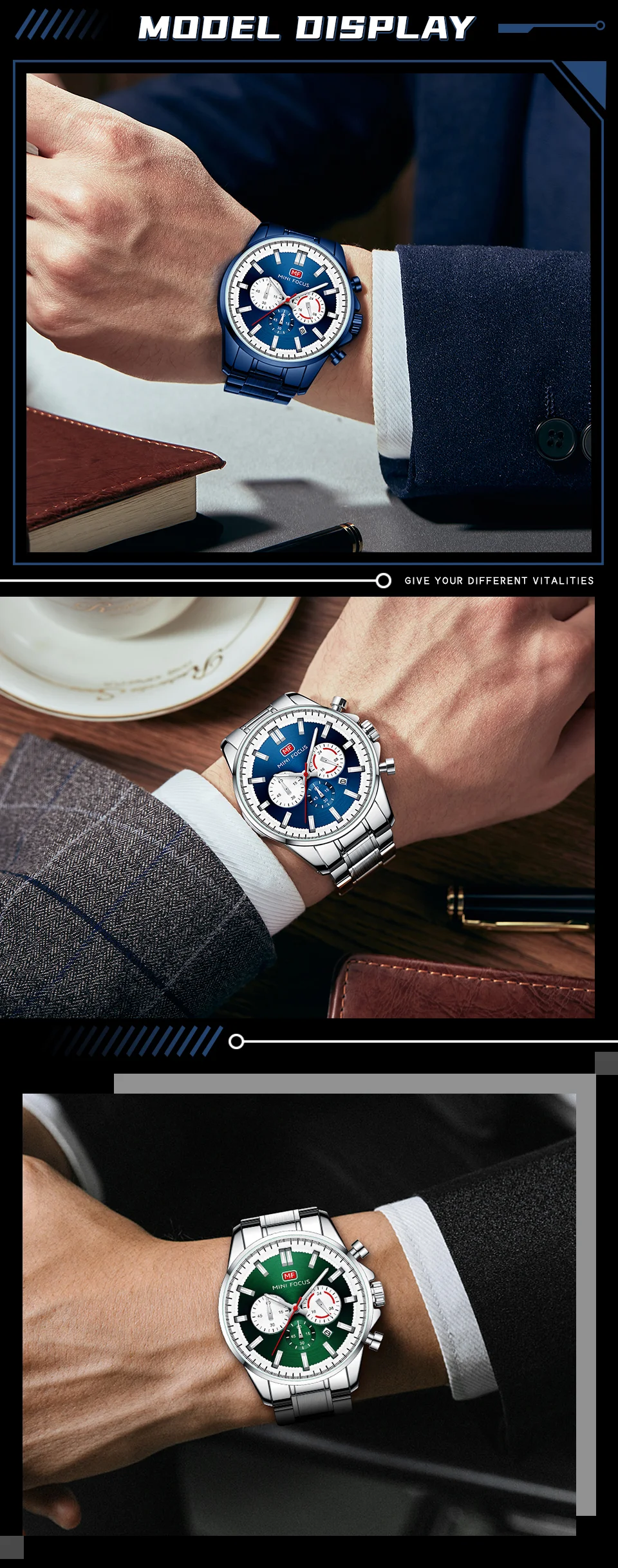 Hot Sale Men’s Fashion Chronograph Quartz Watch with Stainless Steel Band