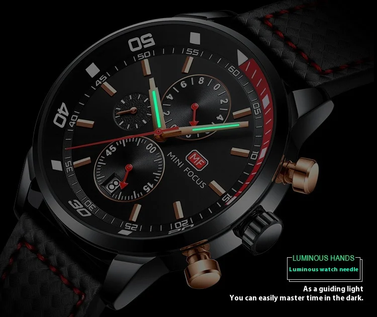 MF0017G Mini Focus Men’s Leather Band Sports Watch | Factory Wholesale Quartz Alloy Timepiece