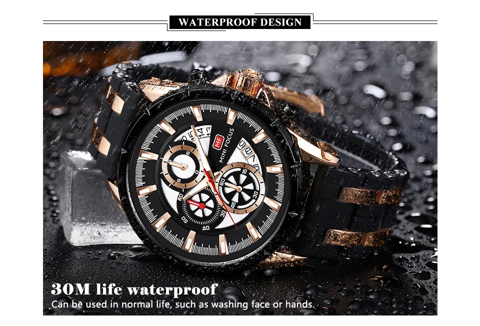 Mini Focus Men Sports Quartz Watches Luminous Hands Waterproof Chronograph Calendar Silicone Strap Fashion Watch