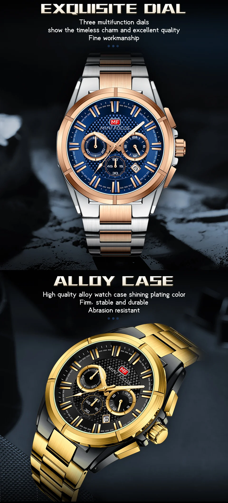 Mini Focus MF0495G Men Chronograph Sport Watch Waterproof Stainless Steel Strap Wristwatch Manufacturer