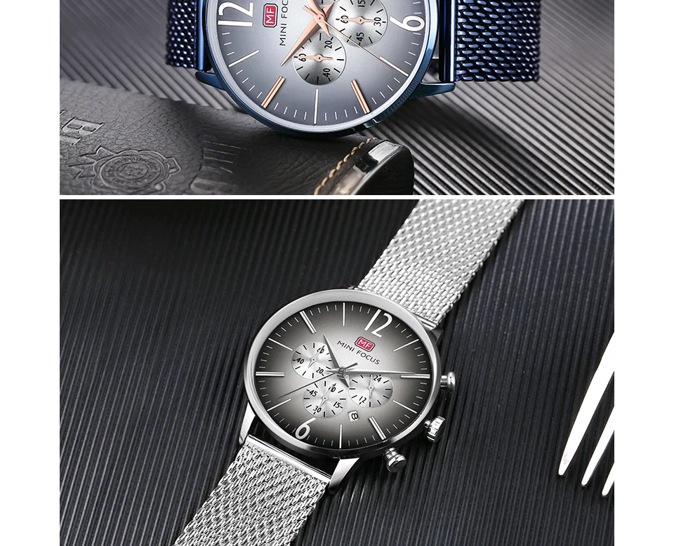 Mini Focus MF0114 Men’s Blue Quartz Watch | Ultra Thin Mesh Strap | 24H Date | Factory Wholesale