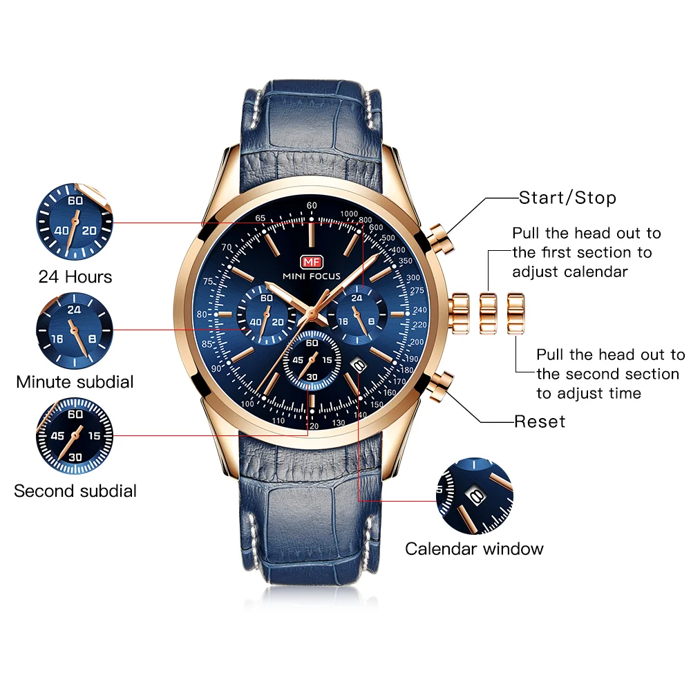 Mini Focus MF0116G Men’s Casual Quartz Watch | Waterproof Auto Date Leather Wristwatch | Factory Wholesale Custom