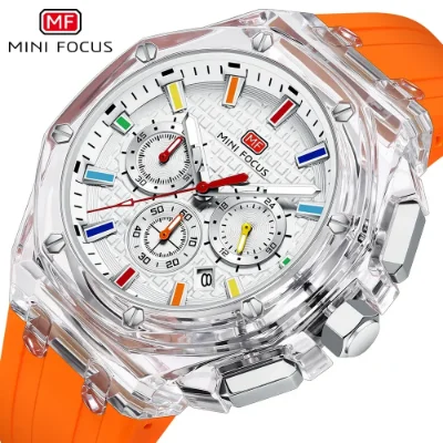 MINI FOCUS MF0616G Men's Sports Watch Cool Design, Waterproof Plastic Case, Silicone Strap Quartz Watch