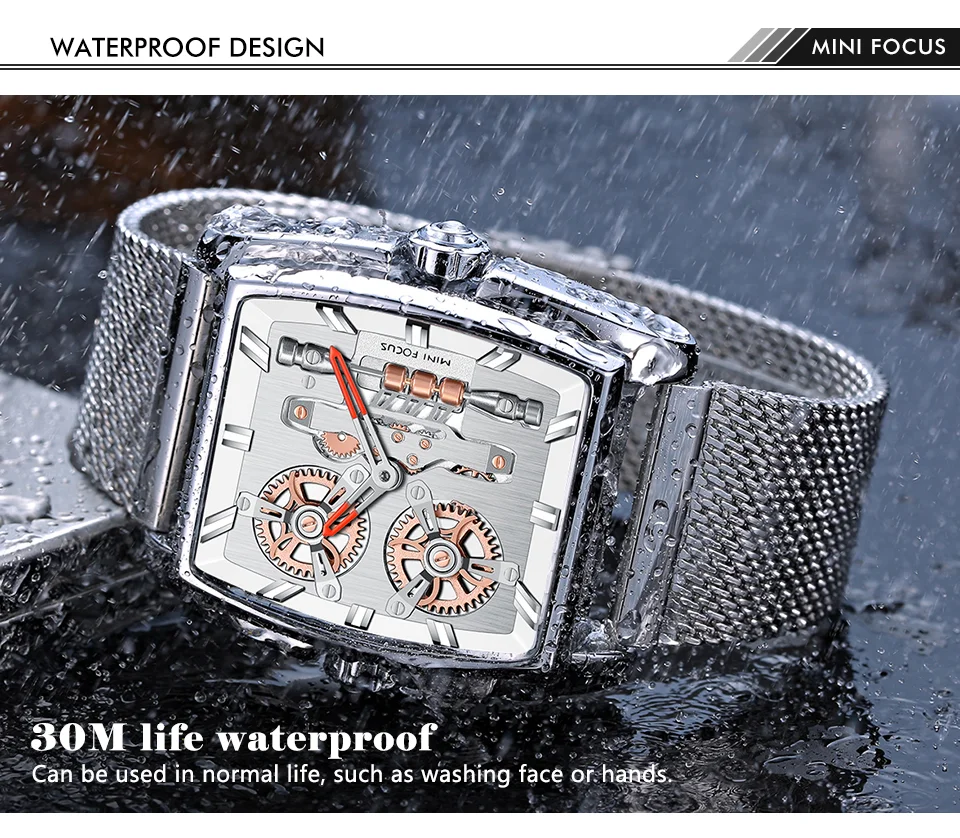 Mini Focus Cool Man Quartz Square Shape Watches Analog Water Resist Designer Luxury Men Leather And Stainless Hand Watch
