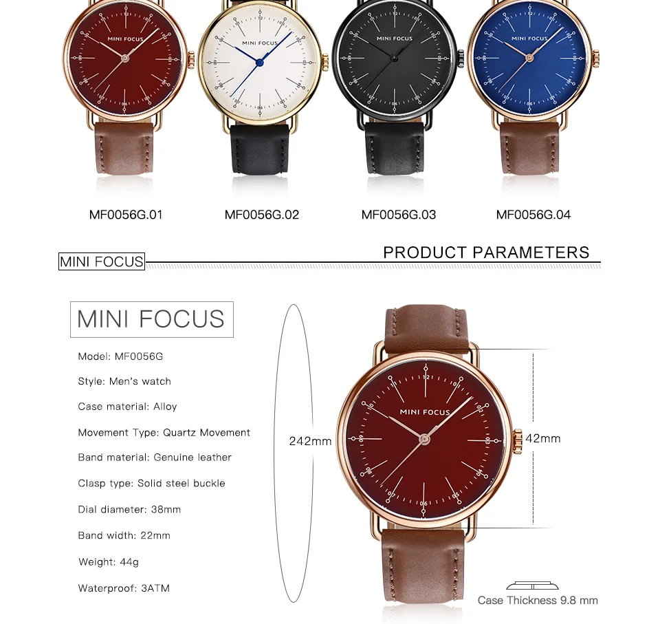 Mini Focus MF0056G Vintage Quartz Men’s Watch | Marine Dial & Brown Leather Strap | Factory Wholesale