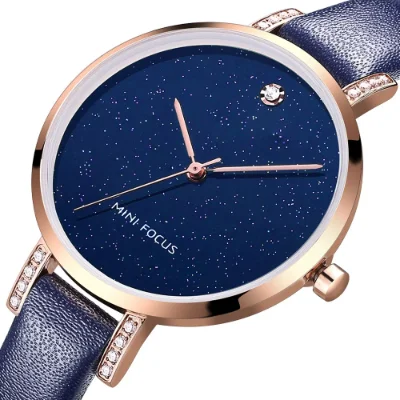 MINI FOCUS Women’s Luxury Quartz Watch Blue Leather Strap