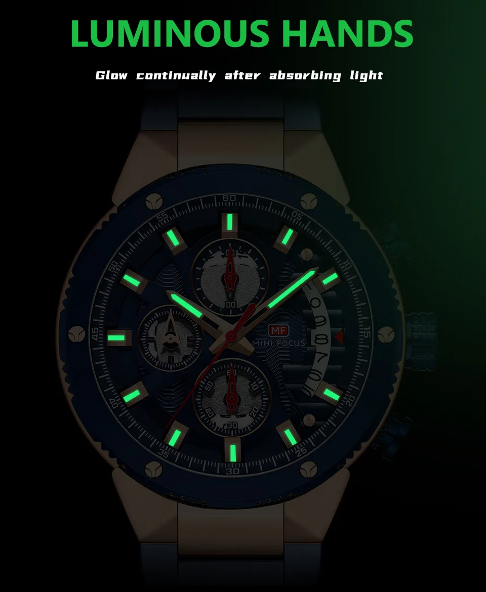 Mini FocusMen&rsquo;s Wrist Complete Calendar Chronograph Watch | Luxury Waterproof Fashion Quartz Watch for Men