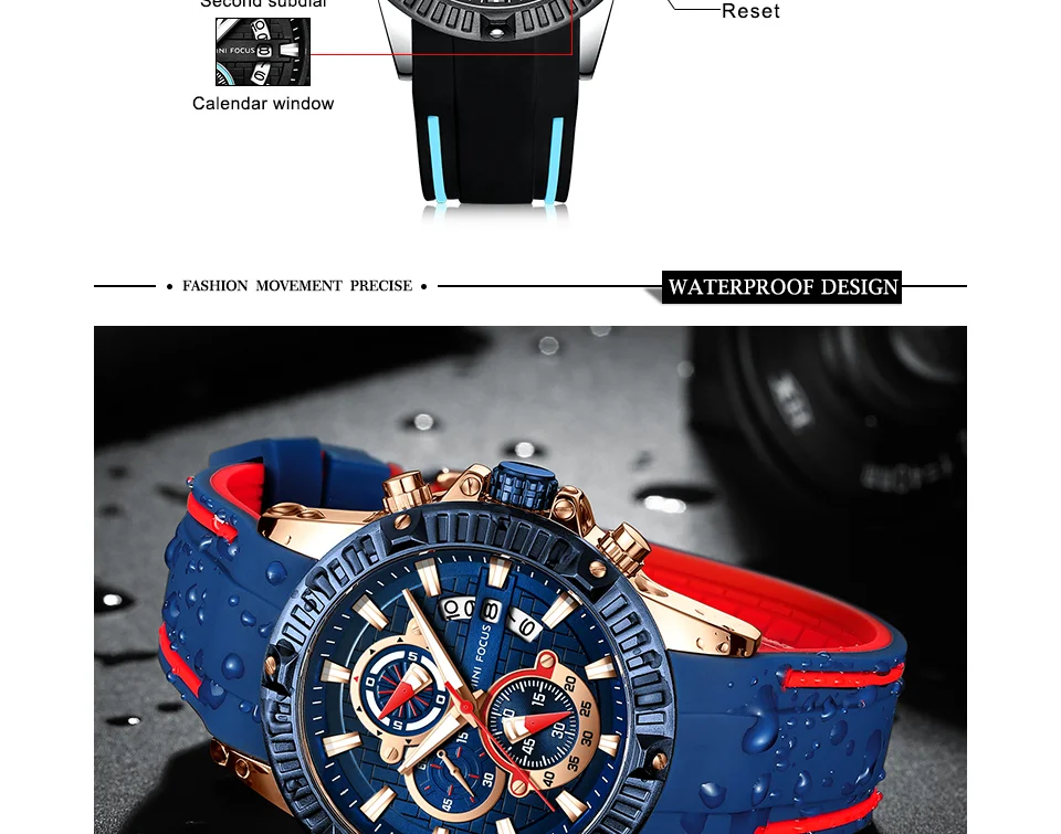 Mini Focus MF0244G Men’s Fashion Sports Watch | Waterproof Quartz Rubber Strap Timepiece