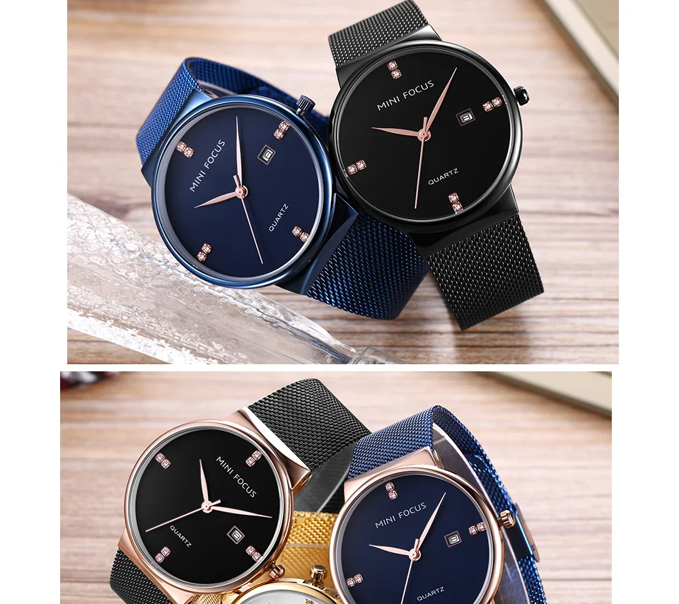 MINI FOCUS MF0181G Men's Ultra-Thin Diamond Quartz Watch | OEM Factory Direct Mesh Strap Business Timepiece