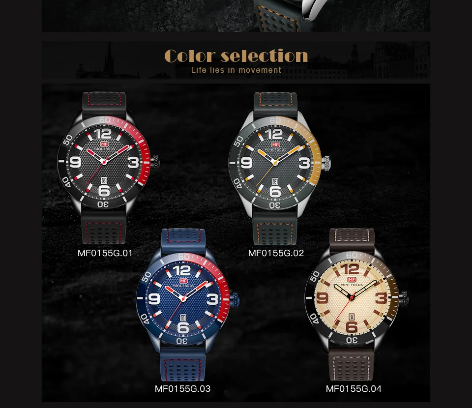 MINI FOCUS MF0155G Men’s Sport Quartz Watch | Waterproof Calendar Watch with Leather Strap – OEM Factory Supply