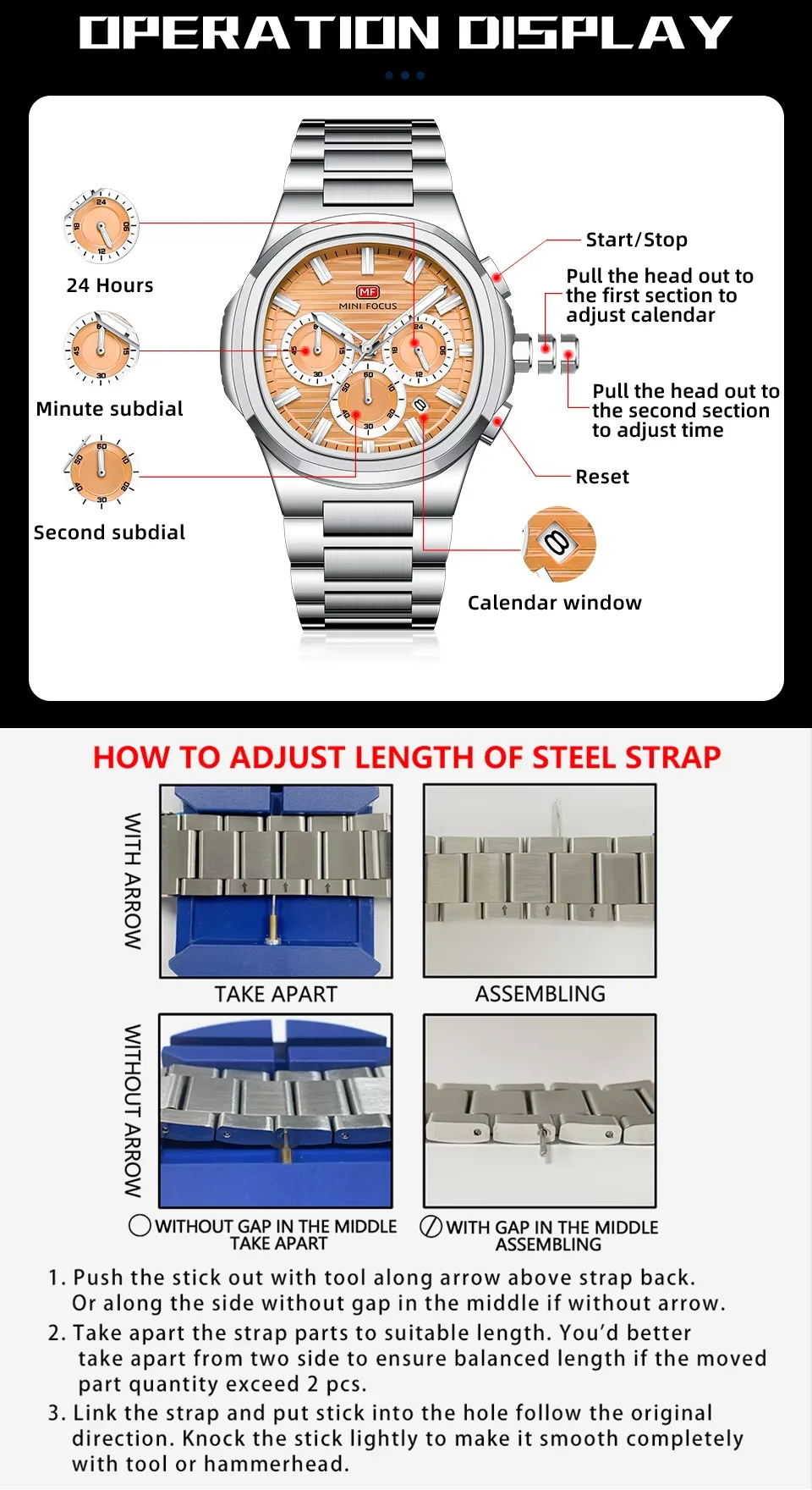 MINI FOCUS 0610G Men's Stainless Steel Waterproof Business Quartz Watch Top Quality, Elegant Design