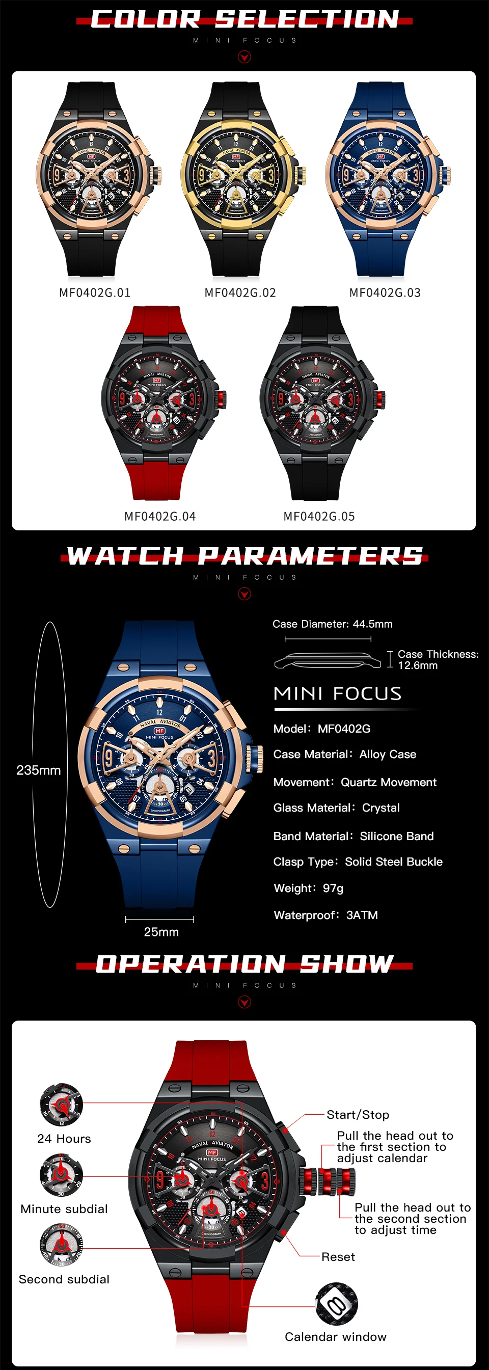Men’s Quartz Chronograph Sport Watch with Luminous Display – Mini FocusWholesale Supplier