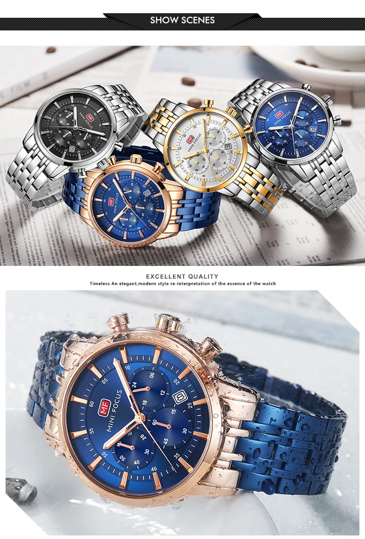 Stylish Men's Chronograph Quartz Watch with Luminous Hands | Waterproof Stainless Steel Dress Watch by Mini Focus