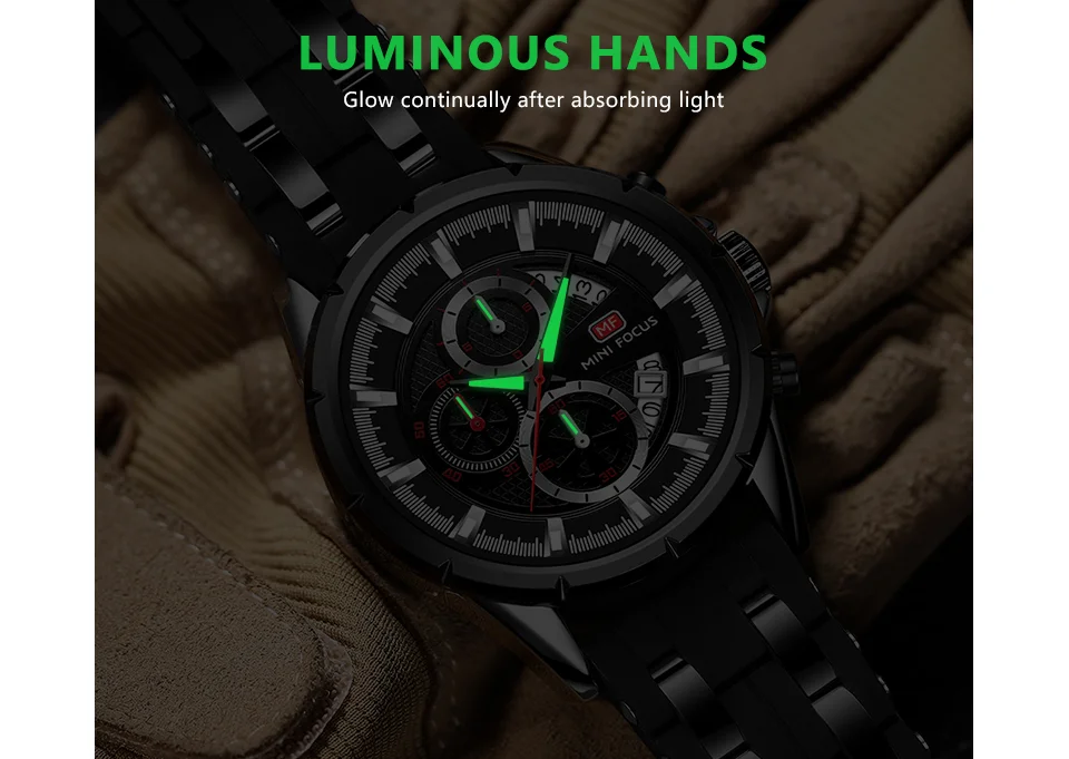 Mini Focus Men Sports Quartz Watches Luminous Hands Waterproof Chronograph Calendar Silicone Strap Fashion Watch
