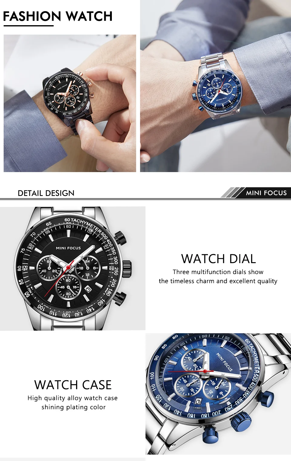 Mini Focus MF0187G Men’s Sports Chronograph Watch | Stainless Steel Wristwatch with Luminous Dial & Calendar