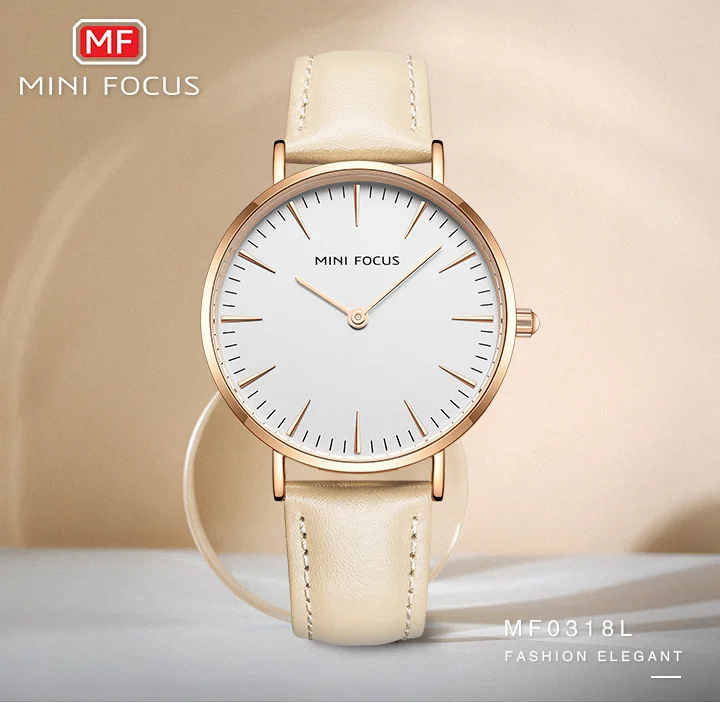 MINI FOCUS Hot Sell Blue Lady Quartz Watch Excel Leather Band Waterproof Analog Display Big Casual Hand Watch