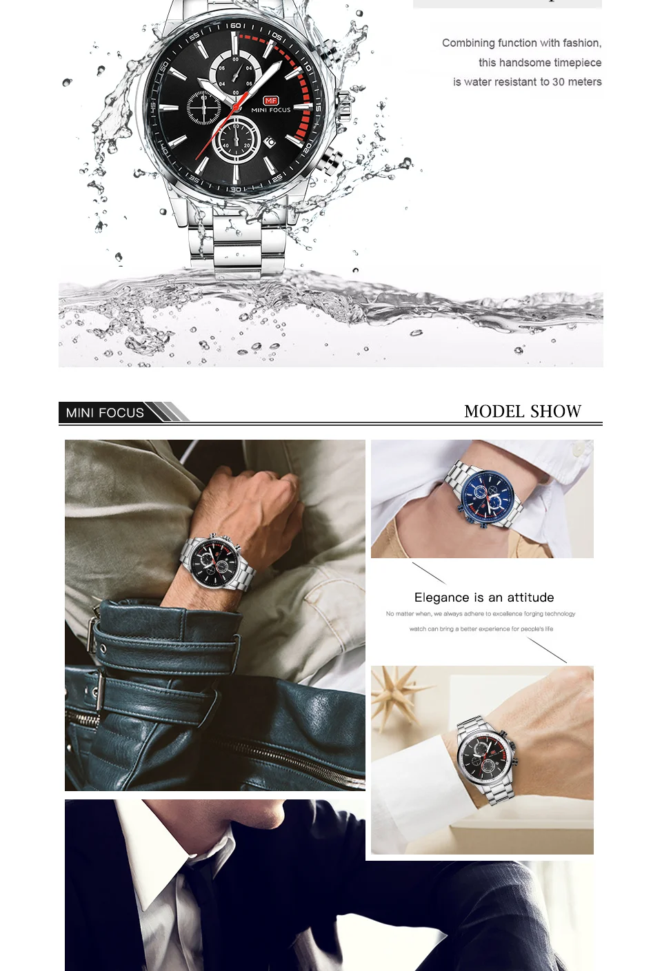 Mini Focus MF0085G Men's Sport Racing Style Chronograph Watch | Quartz Movement, Stainless Steel Wristwatch
