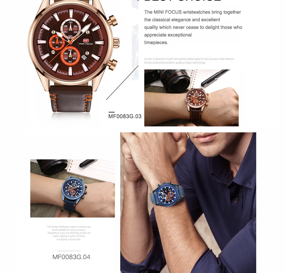 Mini Focus MF0083G Men's Fashion Watch | Genuine Leather Strap, Luminous Hands, Waterproof Quartz Movement, ODM Available