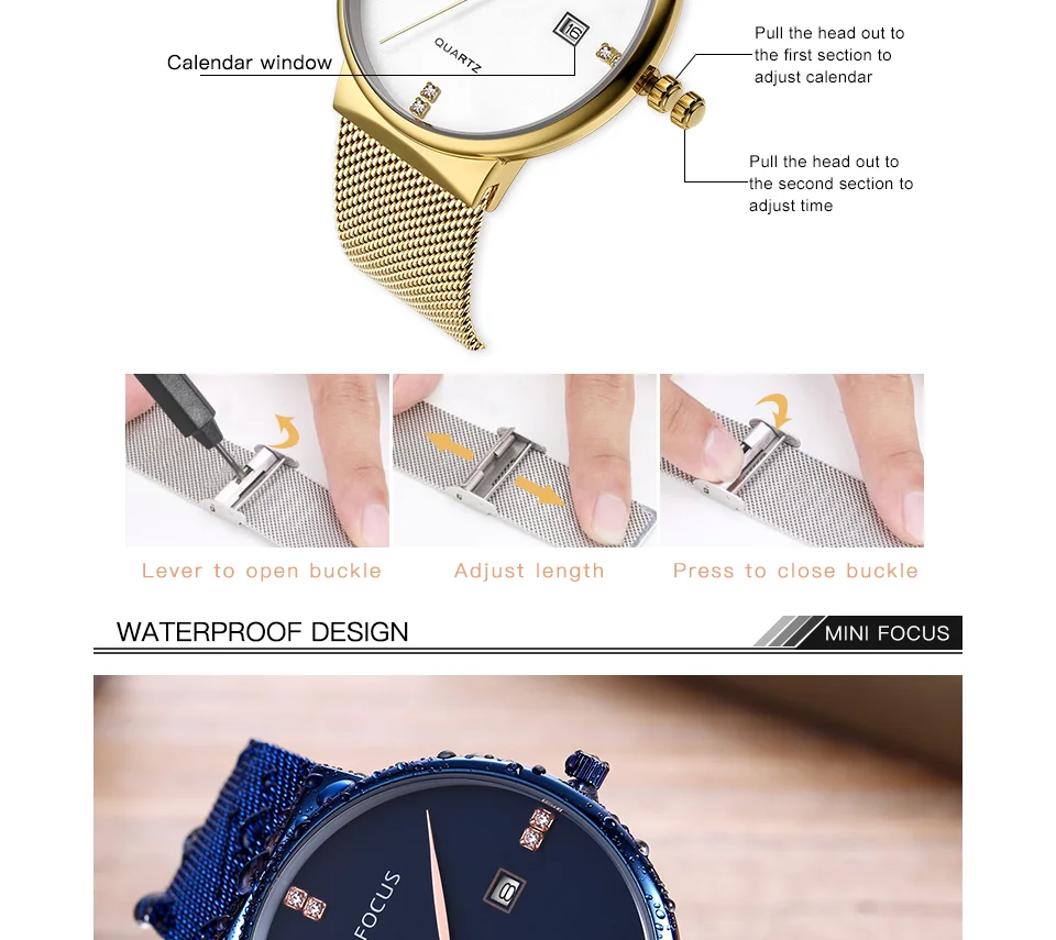 MINI FOCUS MF0181G Men's Ultra-Thin Diamond Quartz Watch | OEM Factory Direct Mesh Strap Business Timepiece