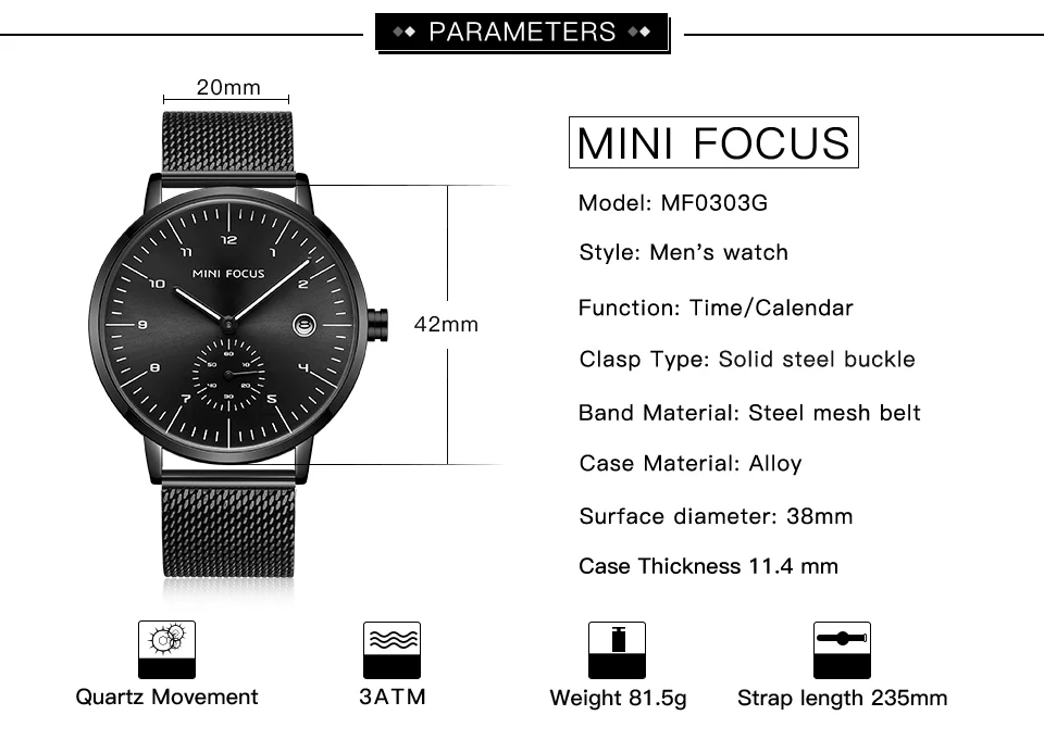 MINI FOCUS Newest Quartz Watches for Men – Luxury Waterproof Sport Wristwatch 5 ATM Stainless Steel Strap