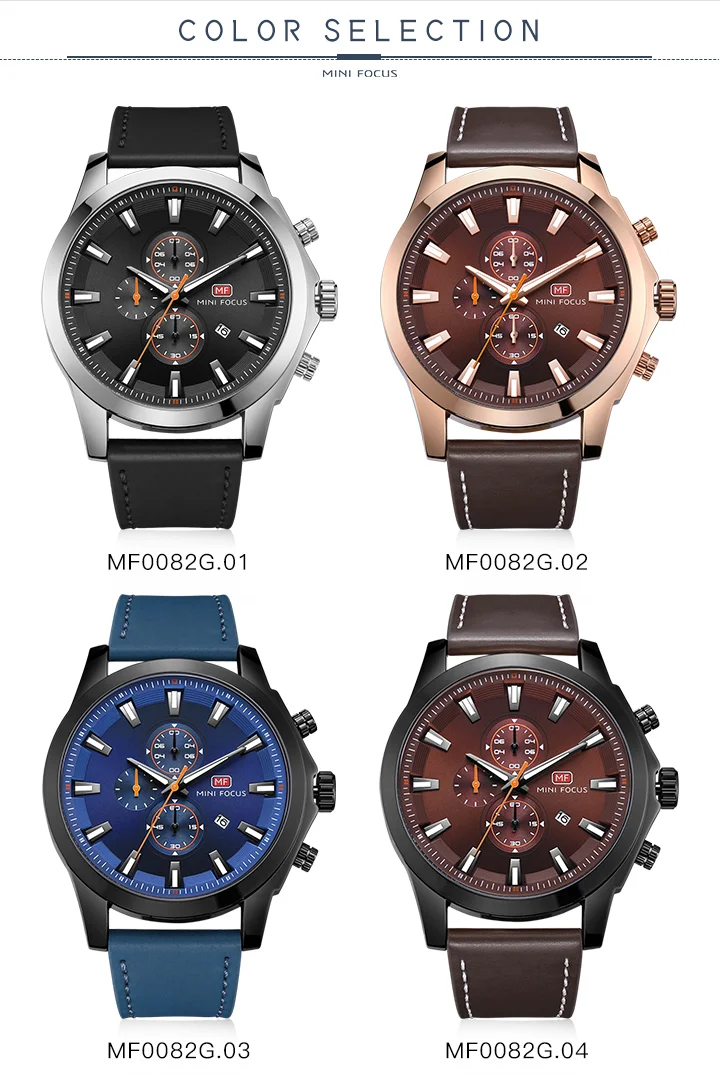 Mini Focus MF0082G Men's Watch | Fashionable Waterproof Leather Strap, Luminous Calendar, Quartz Movement