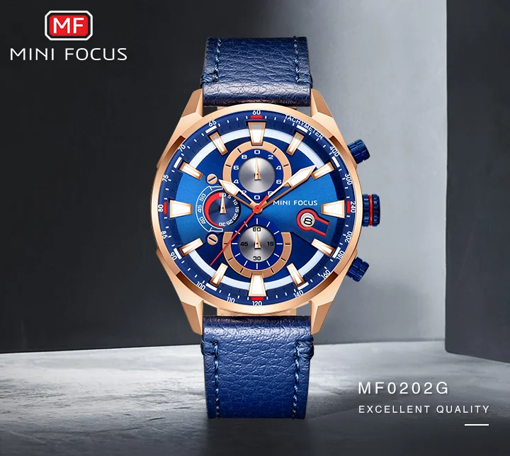 Mini Focus MF0202G Men's Business Chronograph Watch | Genuine Leather | Waterproof Quartz Factory OEM
