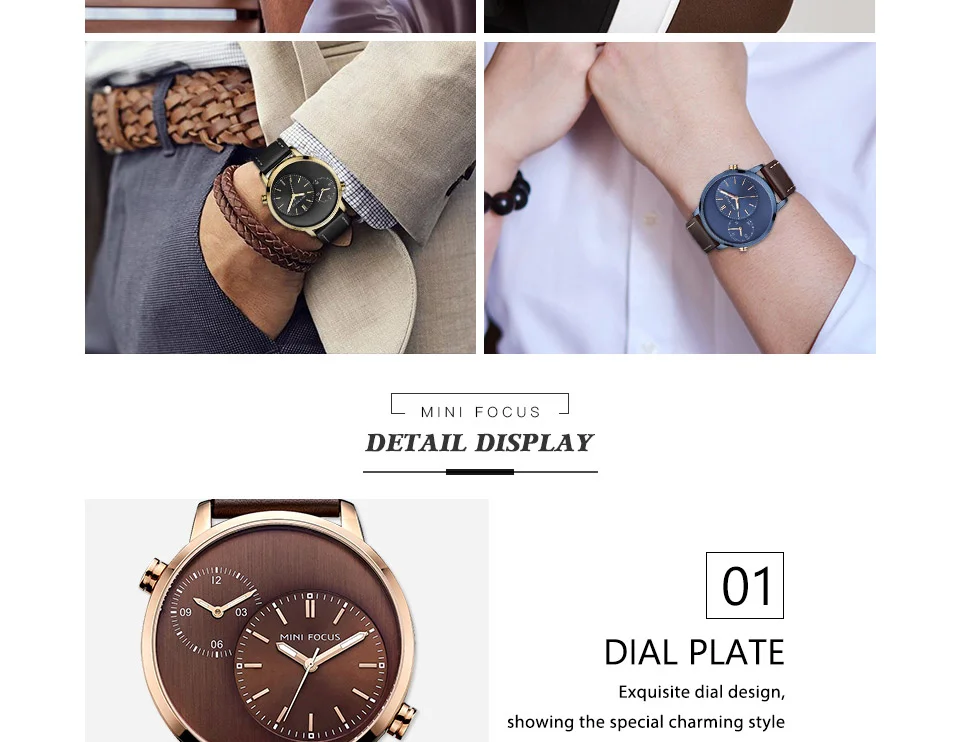 Mini Focus MF0035G Men’s Business Watch | Blue Dial Leather Strap Quartz Calendar | China Factory Wholesale