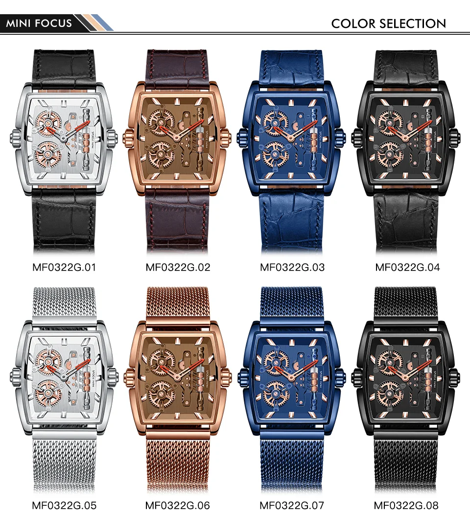 Mini Focus Cool Man Quartz Square Shape Watches Analog Water Resist Designer Luxury Men Leather And Stainless Hand Watch