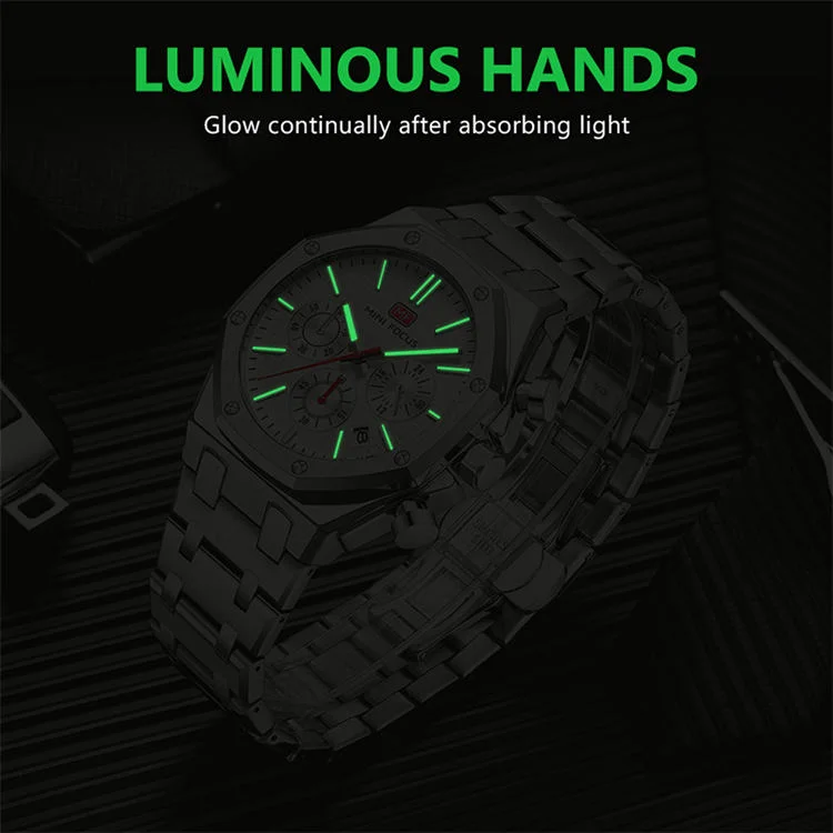 MINI FOCUS 0609 Elegance Men's Quartz Watch Stainless Steel, Luminous Chronometer for Business