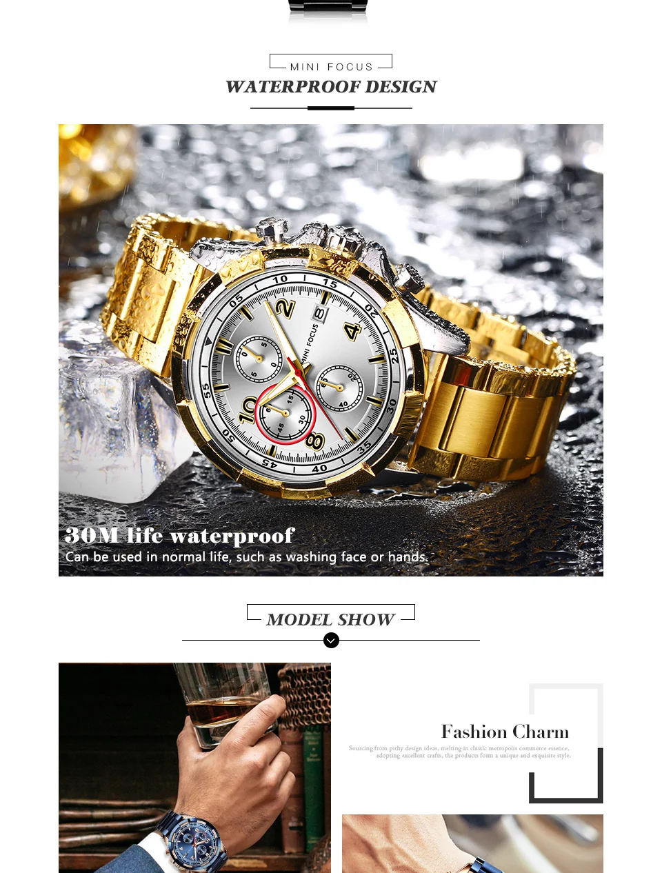 Mini Focus MF0198G Men’s Luxury Chronograph Watch | Stainless Steel | Waterproof Factory Direct