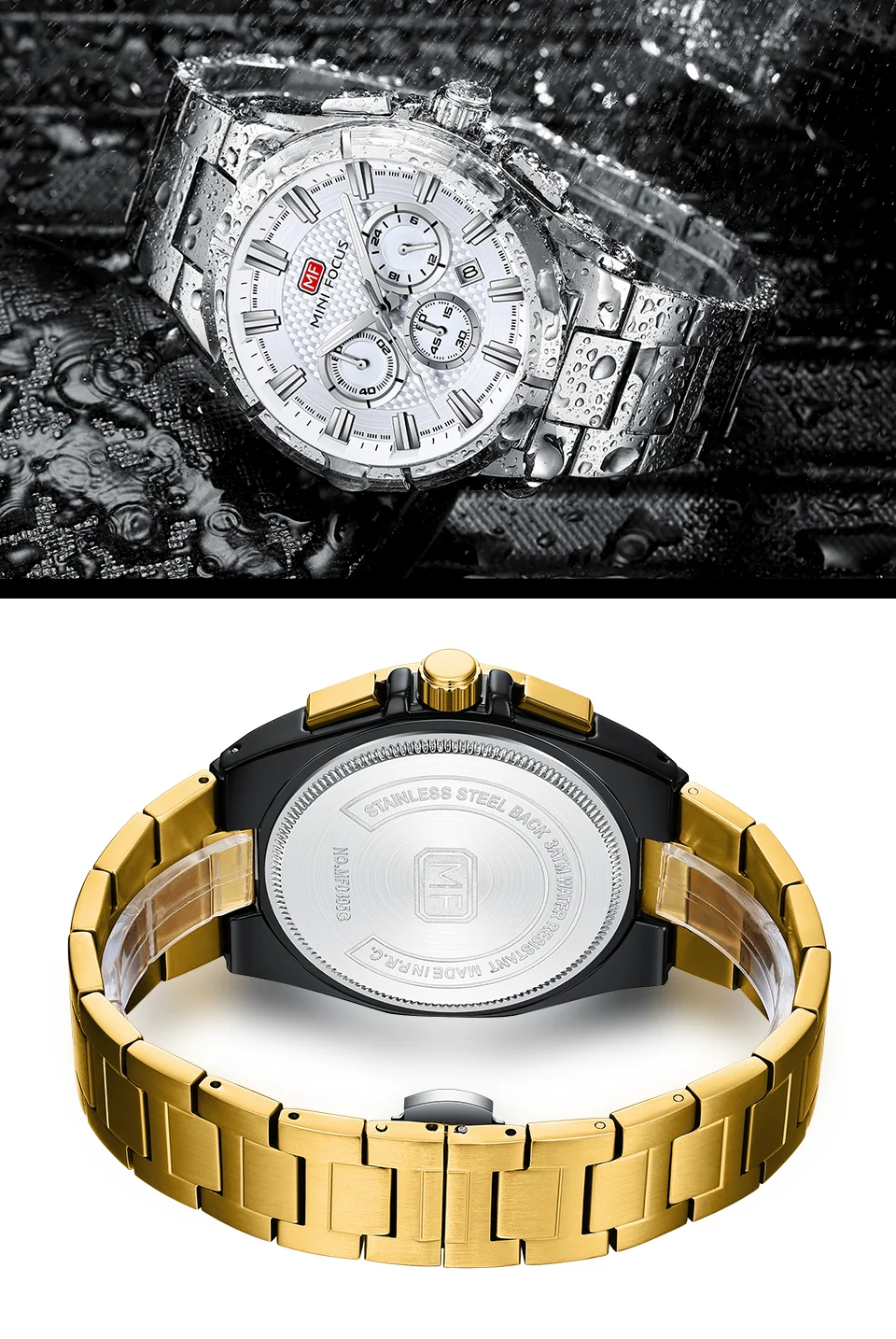 Mini Focus MF0495G Men Chronograph Sport Watch Waterproof Stainless Steel Strap Wristwatch Manufacturer