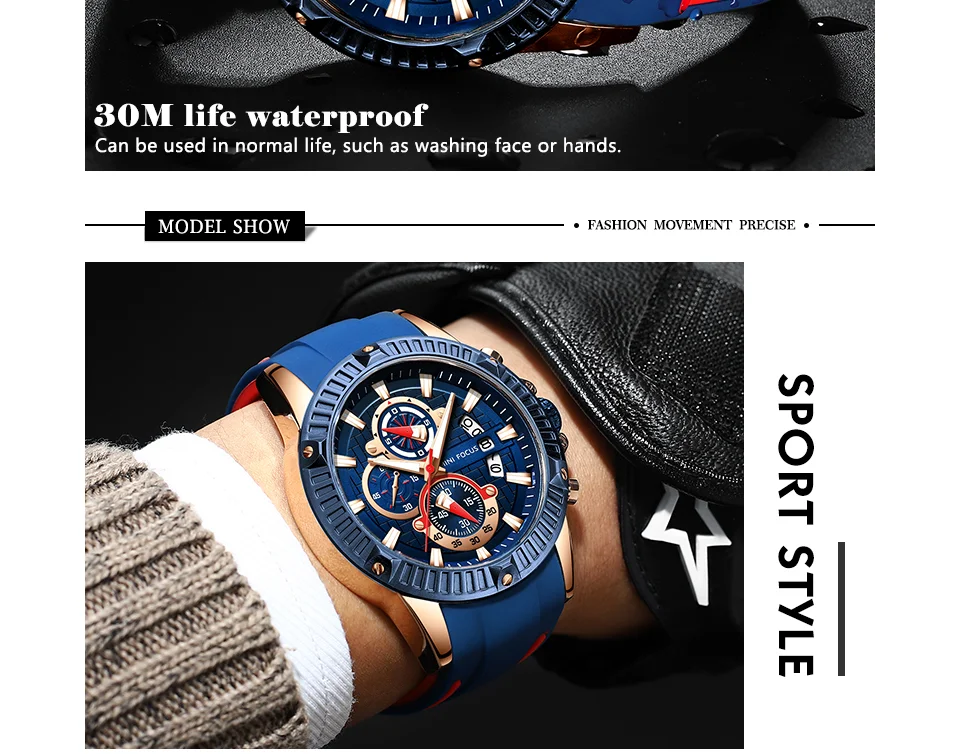 Mini Focus MF0244G Men’s Fashion Sports Watch | Waterproof Quartz Rubber Strap Timepiece
