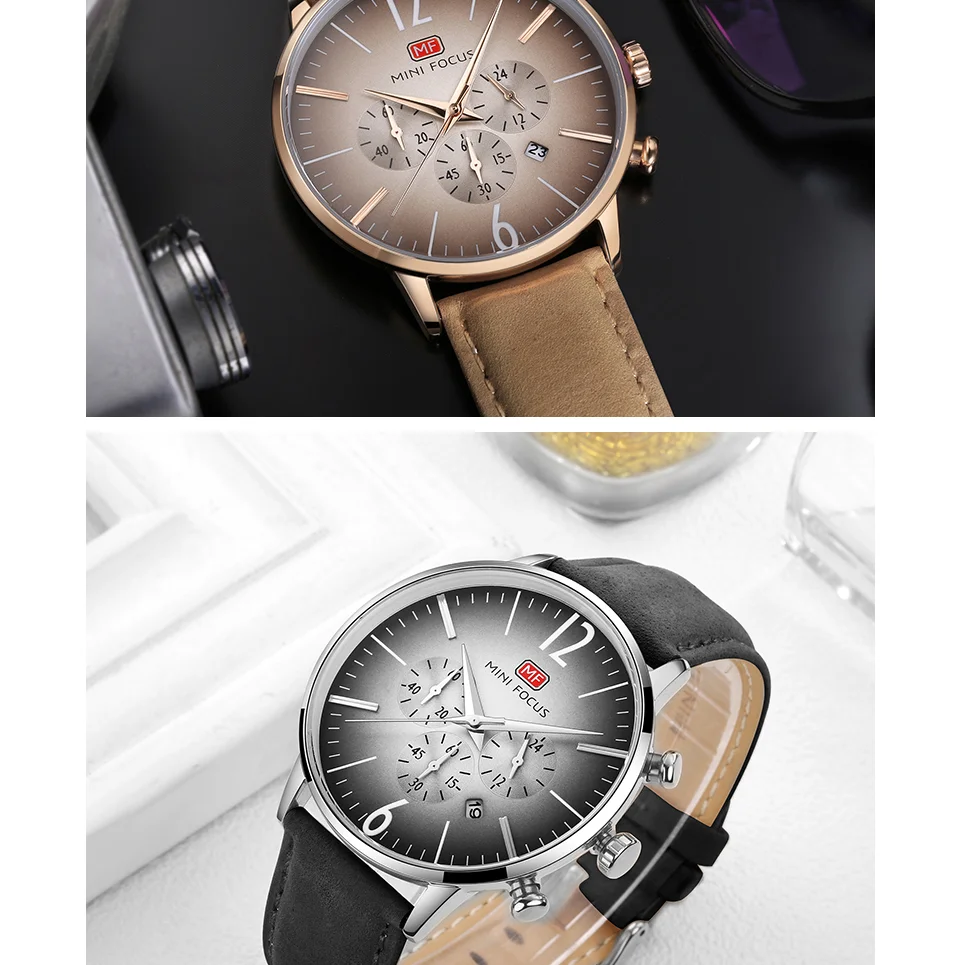 Mini Focus MF0114G Men’s Business Fashion Quartz Watch | Chronograph | Leather Strap | Factory Wholesale