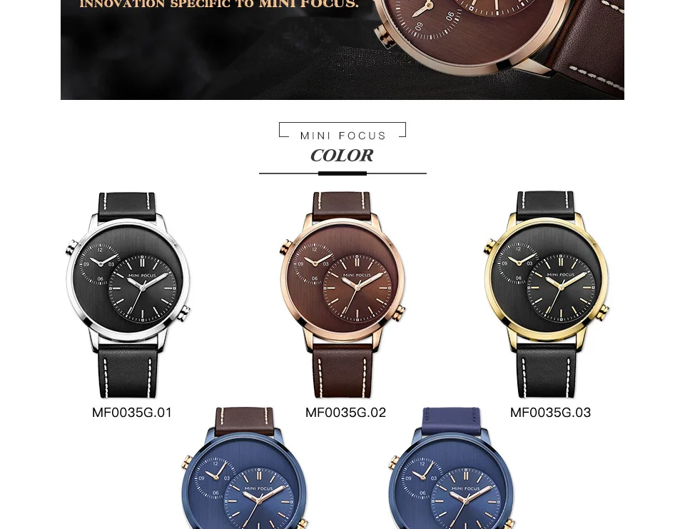 Mini Focus MF0035G Men’s Business Watch | Blue Dial Leather Strap Quartz Calendar | China Factory Wholesale