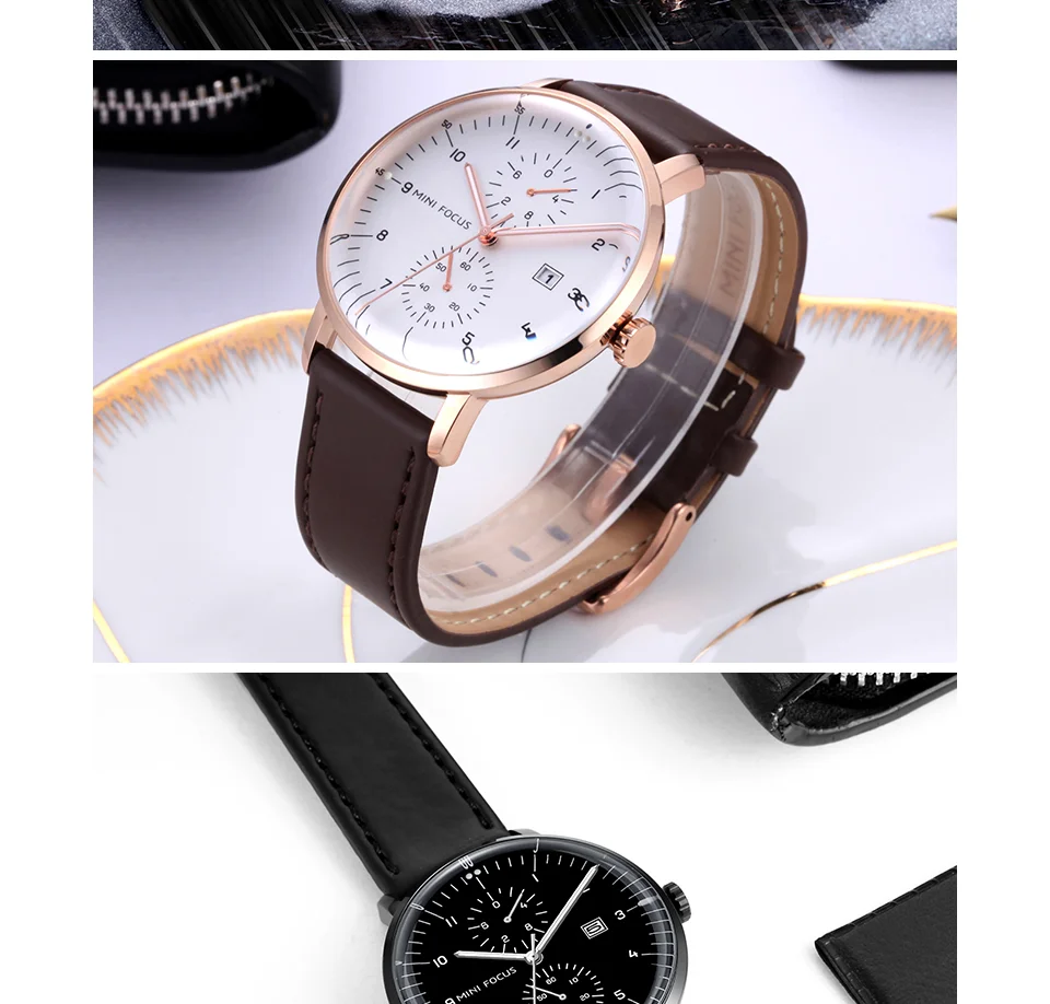 Mini Focus MF0052G Men's Business Quartz Watch | Leather Strap Calendar Design | Factory Direct Wholesale