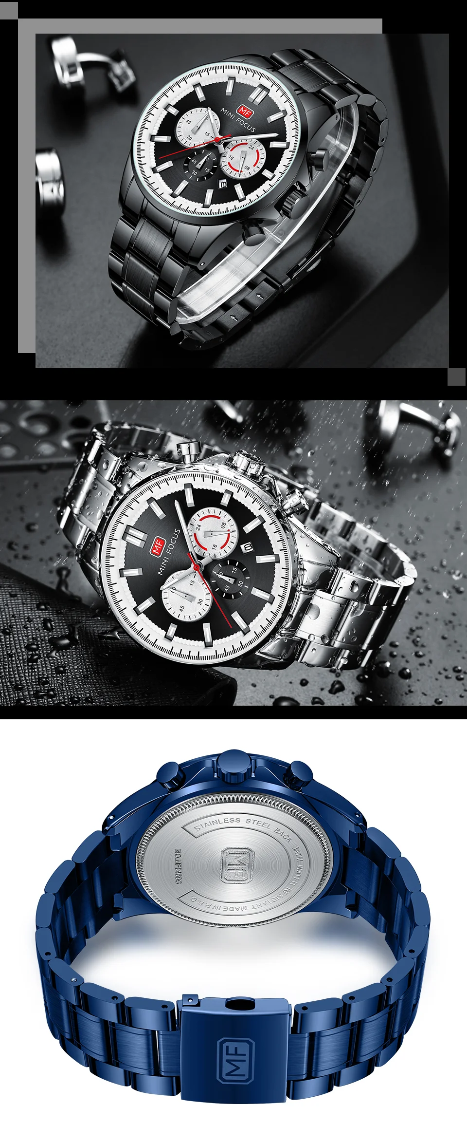 Hot Sale Men’s Fashion Chronograph Quartz Watch with Stainless Steel Band