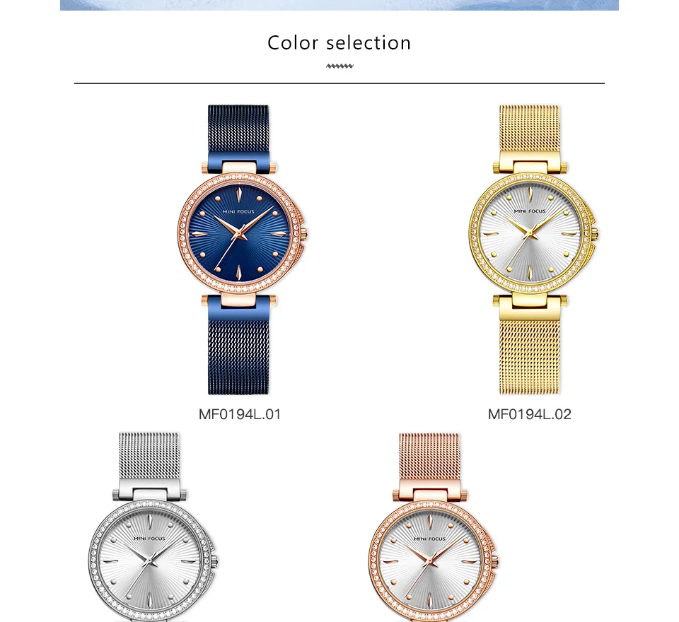 Mini Focus MF0194L Women’s Diamond Quartz Watch | Unique Mesh Band Design | Factory Wholesale