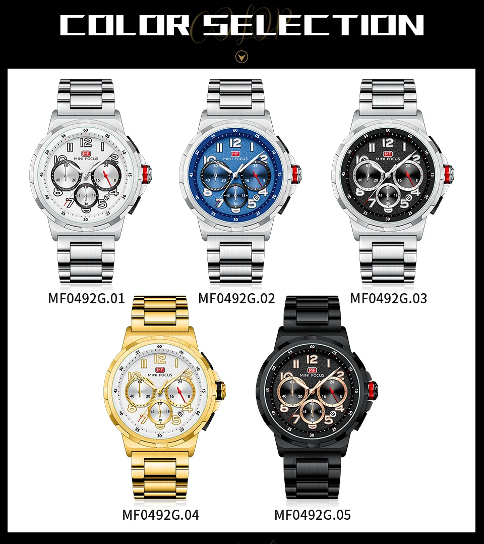 Mini Focus Waterproof Stainless Steel Strap Chronograph Fashion Men's Watch Quartz Wristwatches Male Business Watch