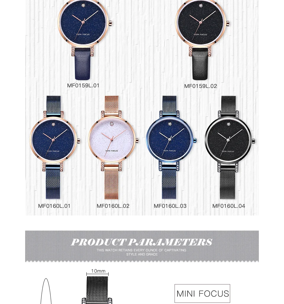 MINI FOCUS Women’s Luxury Quartz Watch | Rose Blue Mesh Strap Waterproof Wristwatch | 2025 New Fashion Casual Watch