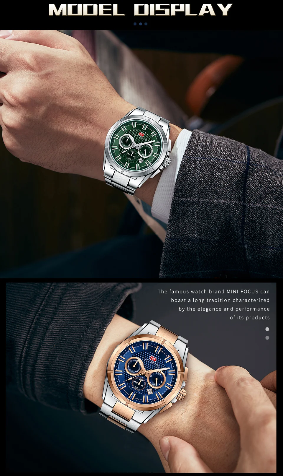 Mini Focus MF0495G Men Chronograph Sport Watch Waterproof Stainless Steel Strap Wristwatch Manufacturer