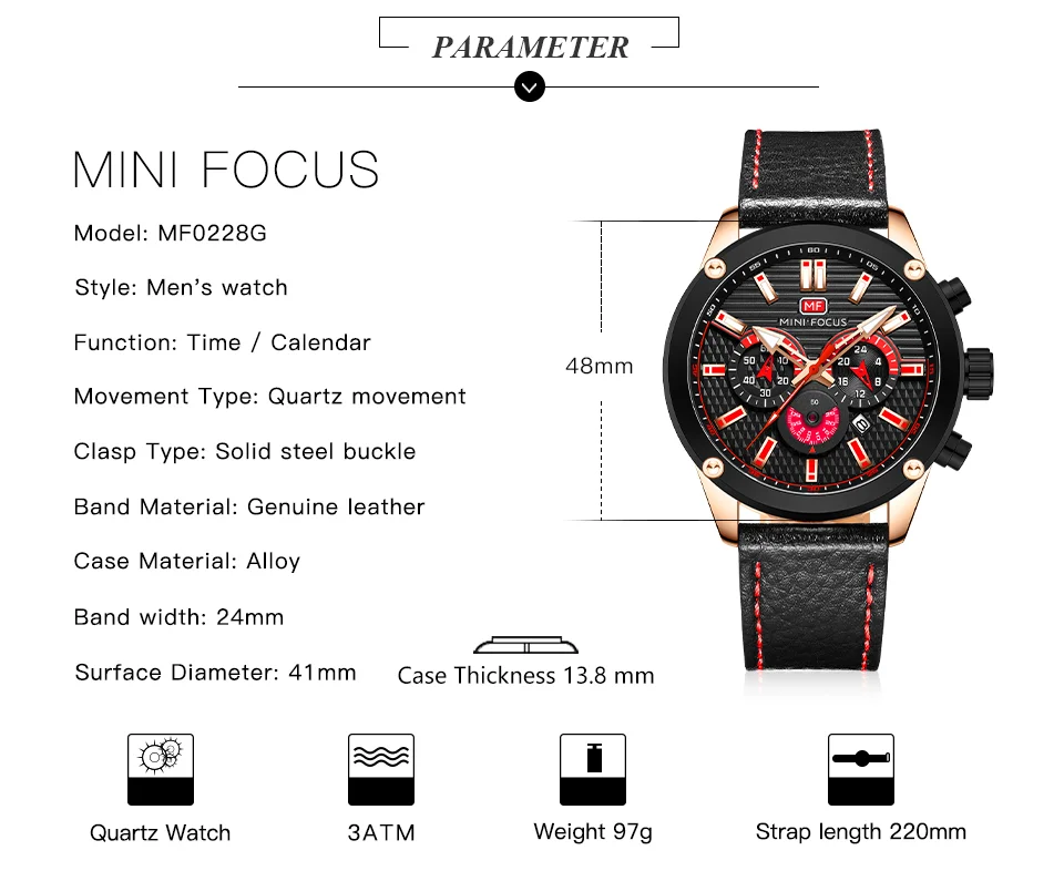 Mini Focus Men’s Quartz Sport Watch | Waterproof Leather Strap Wristwatch for Wholesale