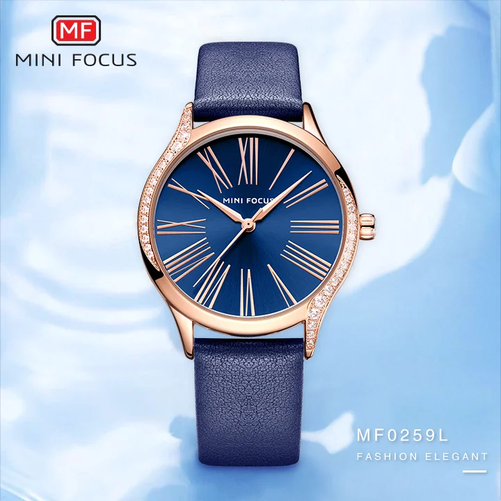 Mini Focus Women’s Quartz Watch | Elegant Blue Dial Ultra-Thin Waterproof Leather Strap Factory Wholesale