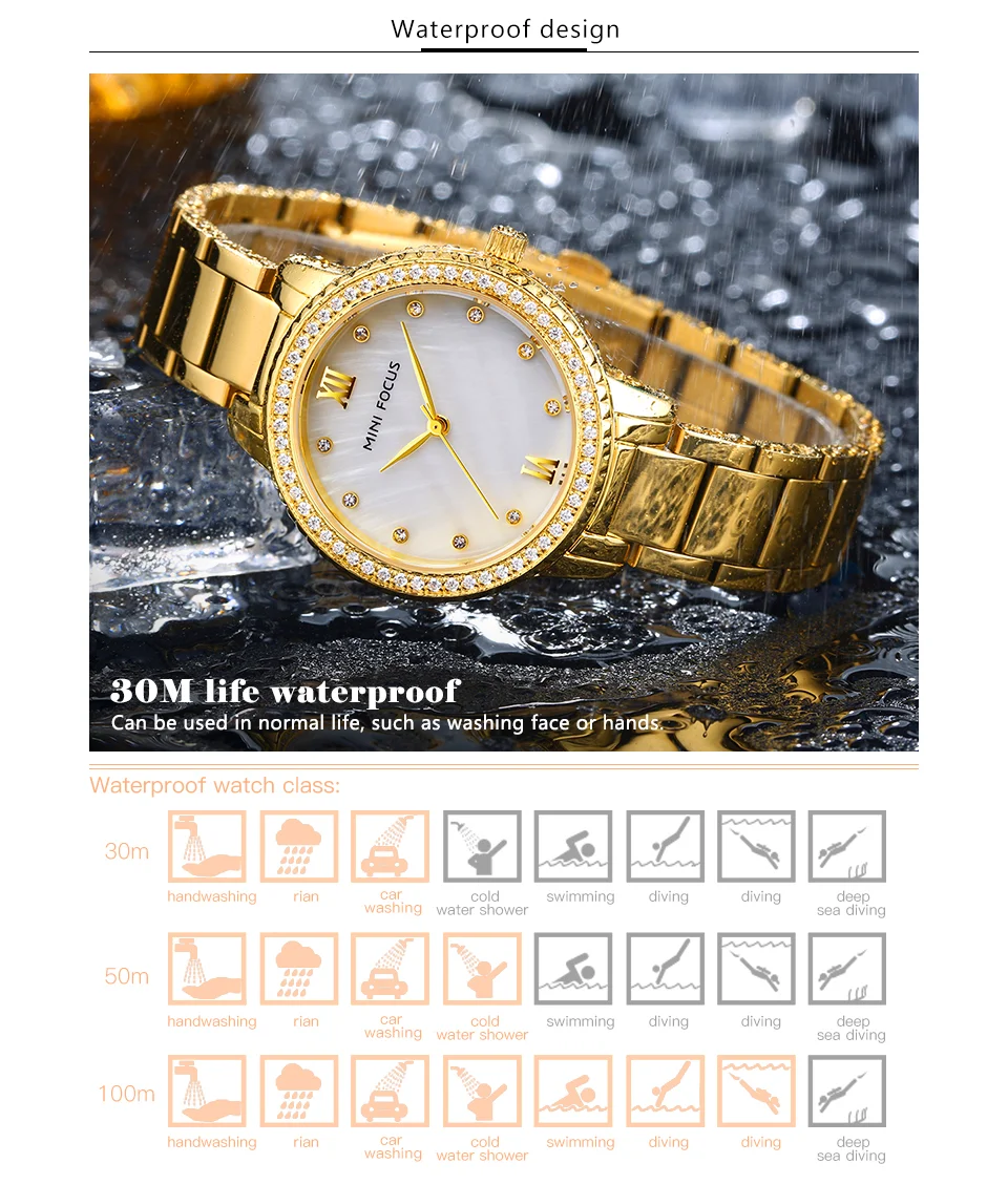 Mini Focus MF0226L Women’s Luxury Rose Gold Watch | Diamond Case Waterproof Quartz Stainless Steel Wristwatch Wholesale