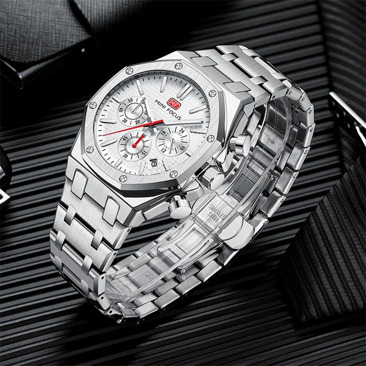 MINI FOCUS 0609 Elegance Men's Quartz Watch Stainless Steel, Luminous Chronometer for Business