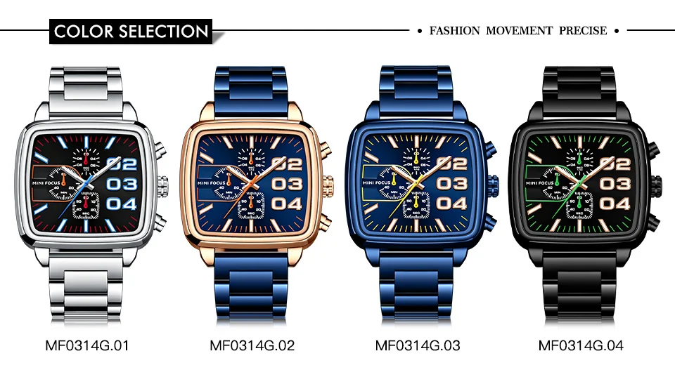 MINI FOCUS Quartz Waterproof Luminous Brand Men's Watches Stainless Steel Chronograph Multi-functional Wristwatches