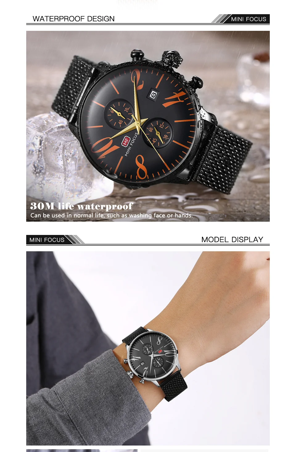 Mini Focus MF0135G Dual Time Men’s Watch | Waterproof Multi-Time Zone Quartz Watch Wholesale