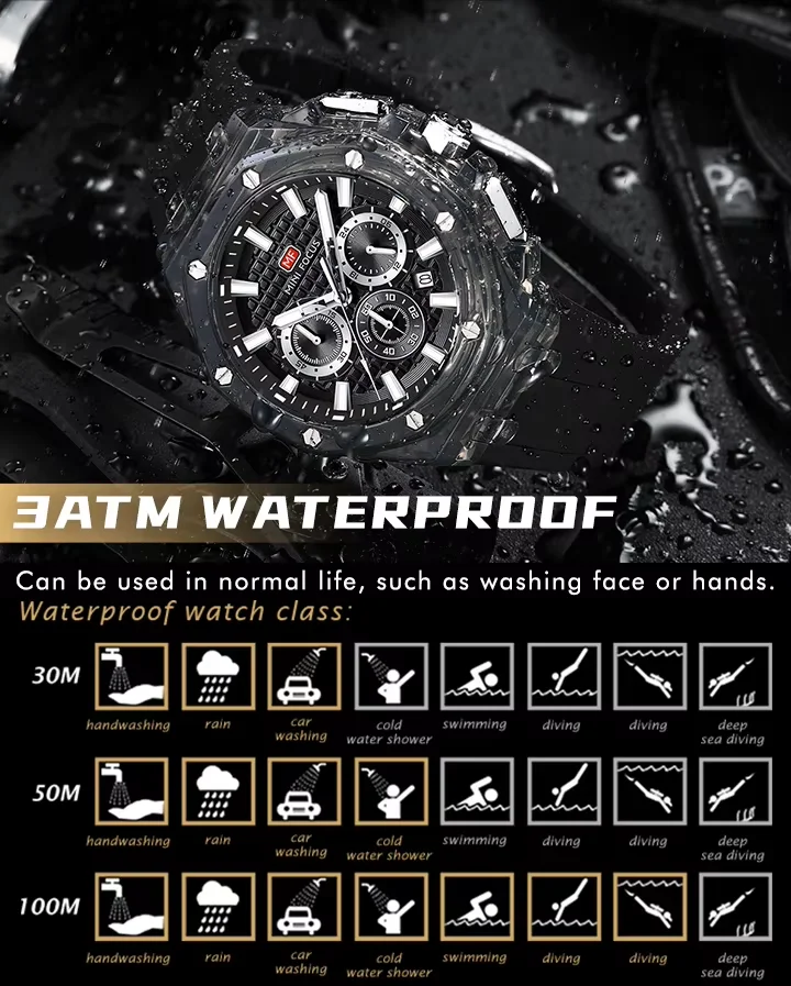 MINI FOCUS MF0616G Men's Sports Watch Cool Design, Waterproof Plastic Case, Silicone Strap Quartz Watch
