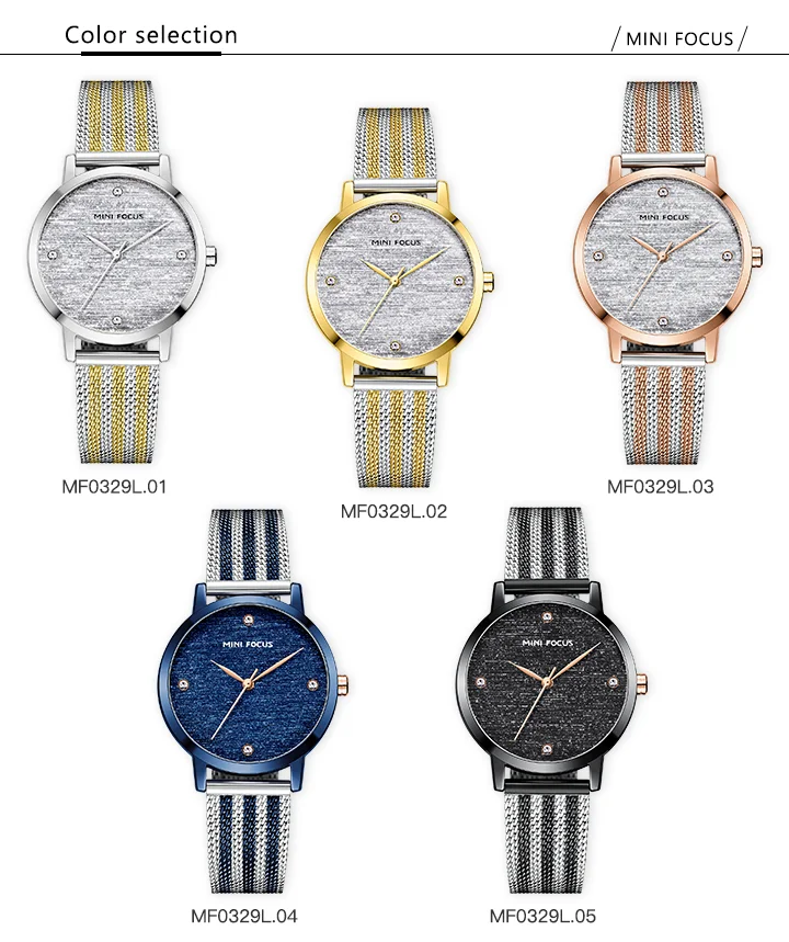 Elegant Waterproof Women's Quartz Watch – Stainless Steel Mesh Band with Crystal Scale | MINI FOCUS MF0329L