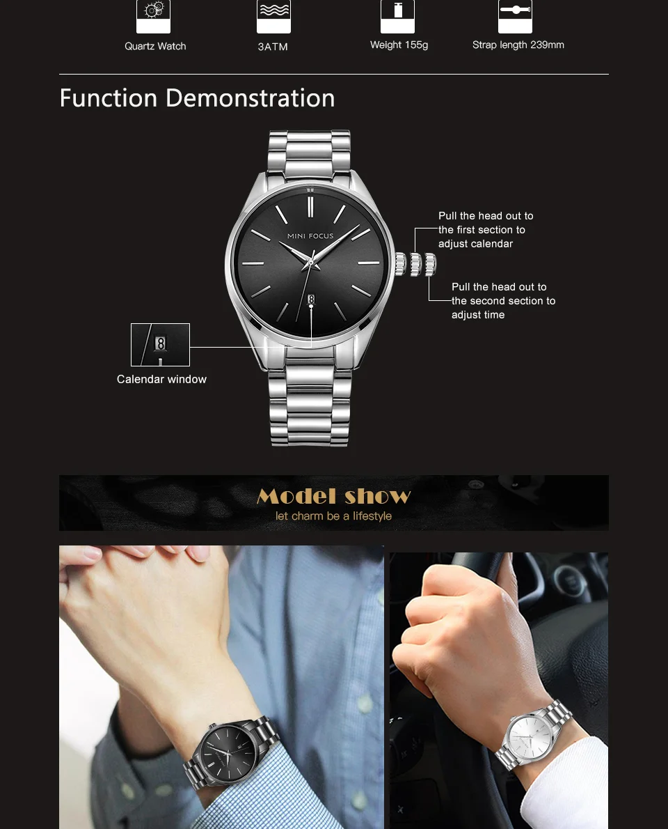 Mini Focus MF0050G Men's Quartz Business Watch | Minimalist Stainless Steel Chain | Factory Wholesale